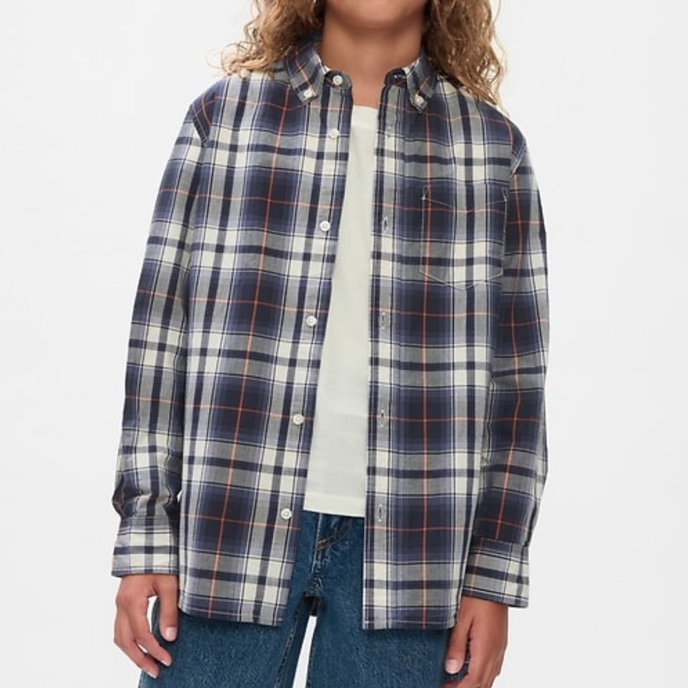 GAP Kids Blue Checkered Plaid Shirt XL (12) Husky